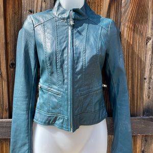 G by Guess Faux Leather Moto Jacket, Blue-Green XS